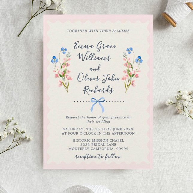 Invitación Wildflowers Pink Romantic Garden Wedding (Floral Romantic Garden Wedding Invitation.)