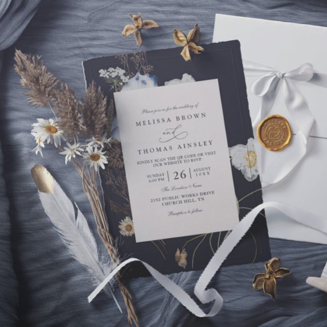 Invitación Wildflowers Rustic Boho Elegant QR Code Wedding (Subido por el creador)