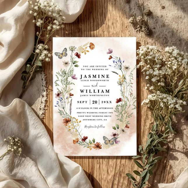 Invitación Wildflowers Rustic Elegant Modern QR Code Wedding (Subido por el creador)