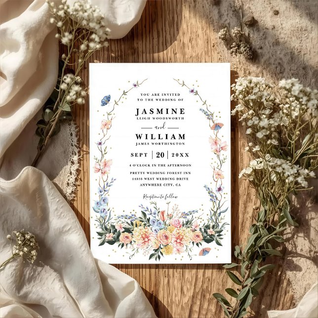 Invitación Wildflowers Rustic Spring Dusty QR Code Wedding (Subido por el creador)