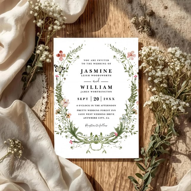 Invitación Wildflowers Spring Wreath Rustic QR Code Wedding (Subido por el creador)