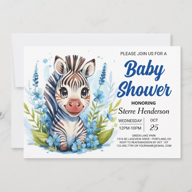 Invitación Wildlife Joyful Adventure Zebra Boy Baby Shower (Anverso)