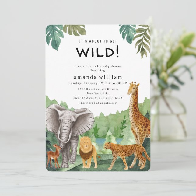 Invitación Wildlife Jungle Sarafi Animals Forest Baby Shower  (Anverso de pie)