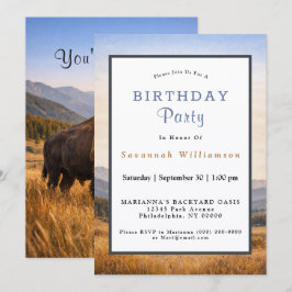 Invitación Wildlife Landscape American Bison Birthday