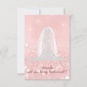 Invitación Will Bridesmaid Purpurina Diamond Vestido rosa