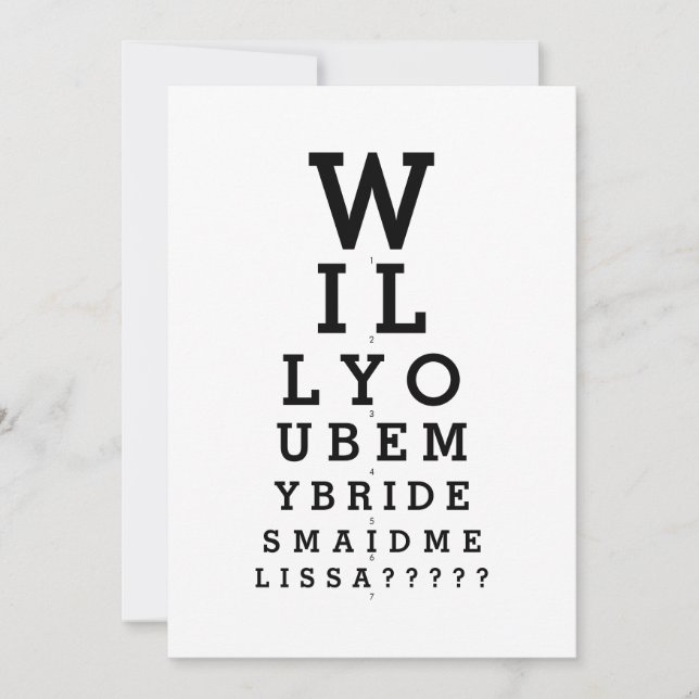 Invitación Will You Be My Bridesmaid Photo Opticist Chart Inv (Anverso)