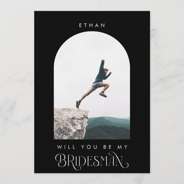 Invitación Will you be my Bridesman Minimal Photo Black Arch (Anverso)