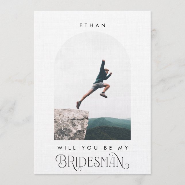 Invitación Will you be my Bridesman Minimal Photo Modern Arch (Anverso)