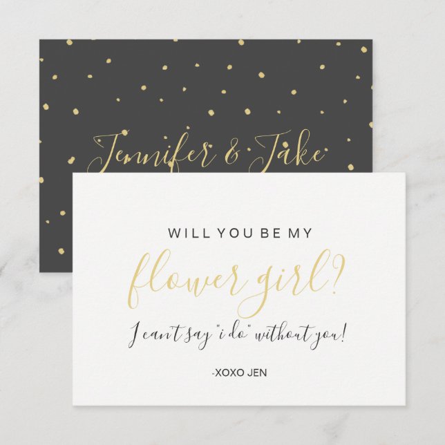 Invitación Will You Be My Flower Girl Card - Dots Gold Black (Anverso / Reverso)