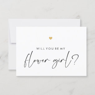 Invitación Will You Be My Flower Girl Card Script Gold Heart