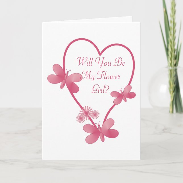 Invitación Will You Be My Flower Girl Invitation Pink Heart (Anverso)