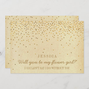 Invitación Will You Be My Flower Girl Vintage Gold Confetti