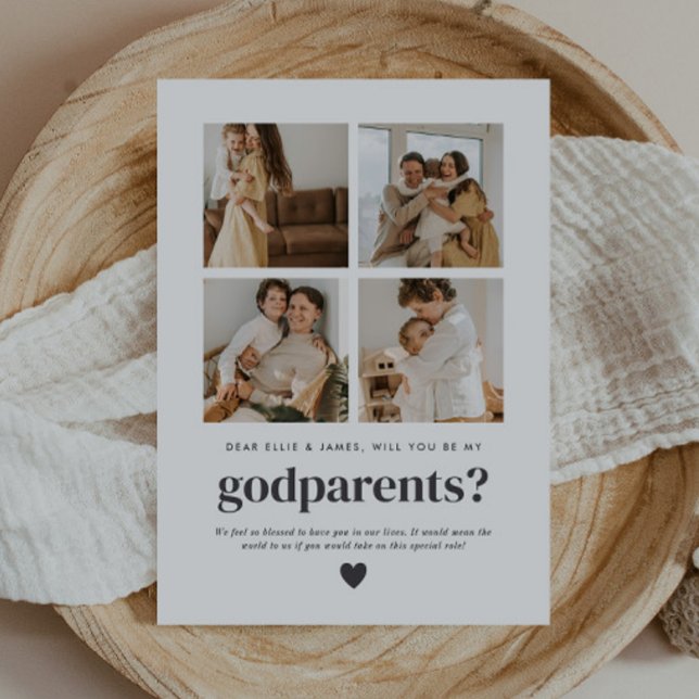 Invitación Will You Be My Godparents 4 Photo Proposal Card (Zazzle Will You Be My Godparents 4 Photo Proposal Invitation )
