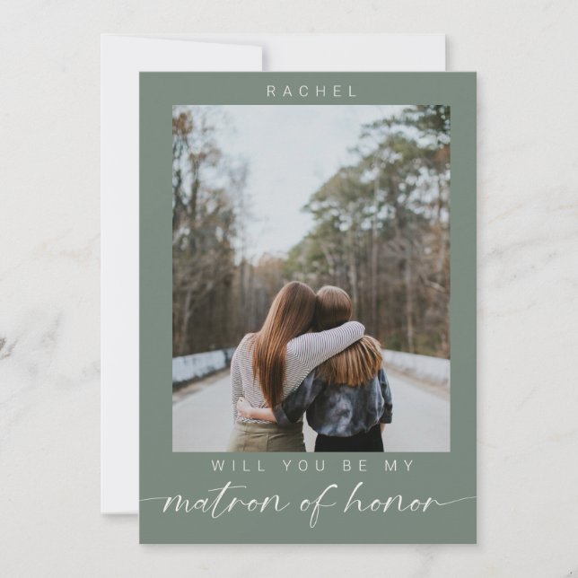 Invitación Will you be my Matron of Honor Photo Sage Green (Anverso)