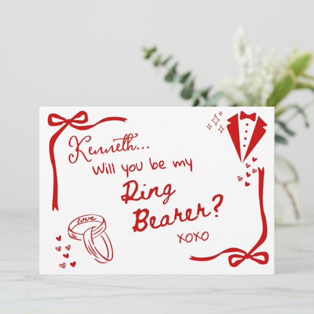 Invitación Will you be my Ring Bearer Card Invitation (Anverso de pie)
