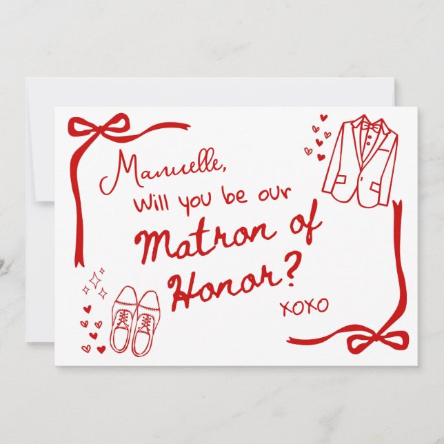Invitación Will you be our Matron of Honor Card Invitation (Anverso)