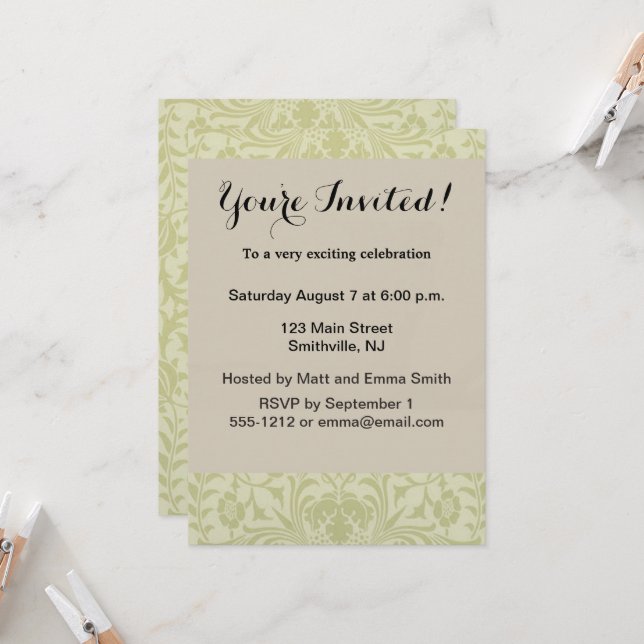 Invitación William Morris Borage Boda Soft Green (Anverso/Reverso In Situ)