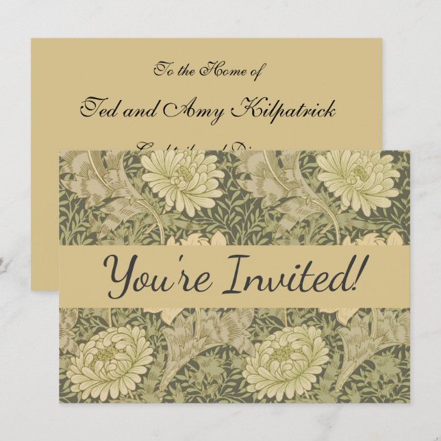 Invitación William Morris Chrysanthemum Sage Flower (Anverso / Reverso)