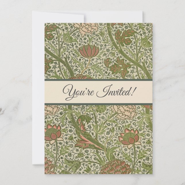 Invitación William Morris Cray Sage Flor Floral Botánica (Anverso)