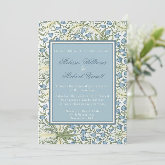 Invitación william Morris - Elegante Boda de Bellflowers Blue (Anverso de pie)