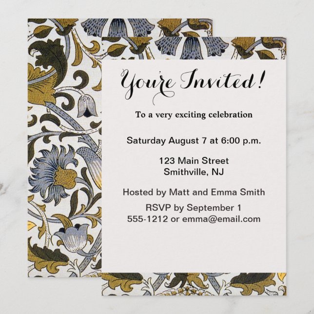 Invitación William Morris Flor floral Lodden (Anverso / Reverso)