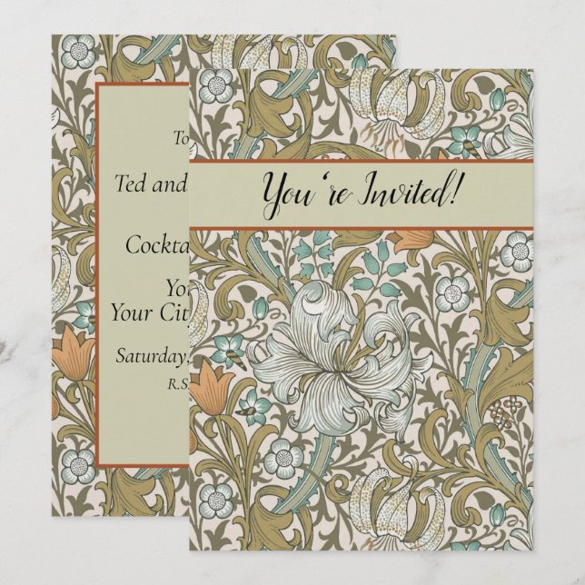 Invitación William Morris Golden Lily Blue Gold (Anverso / Reverso)