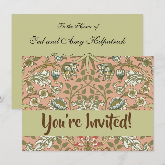 Invitación William Morris Hyacinth Flower Rosa Art (Anverso / Reverso)