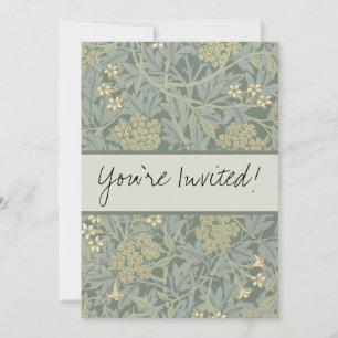 Invitación William Morris Jasmine Azul Arte Botánico Verde
