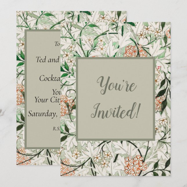 Invitación William Morris Jasmine Garden Flower Classic (Anverso / Reverso)