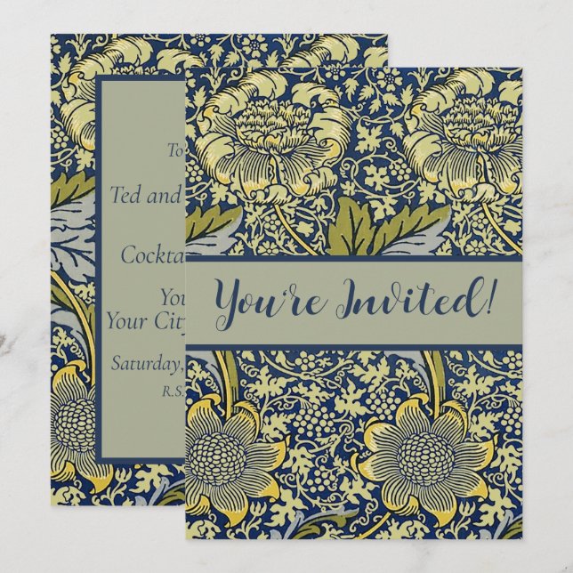 Invitación William Morris Kennet Floral Wallpaper Blue (Anverso / Reverso)