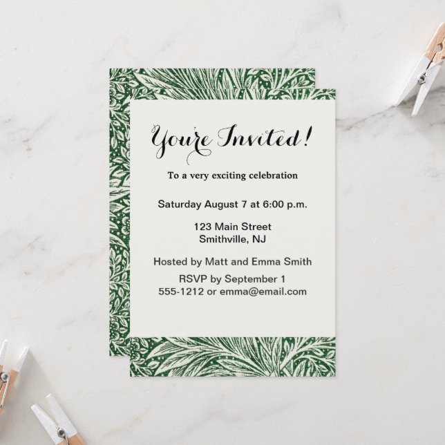 Invitación william morris marigold flor floral verde (Anverso/Reverso In Situ)
