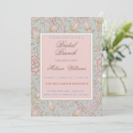 Invitación William Morris Pink Wild Tulips Blue Bridal Brunch