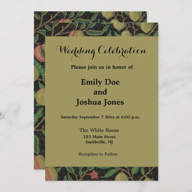 Invitación William Morris Pomegranate Classic Fruit (Anverso / Reverso)