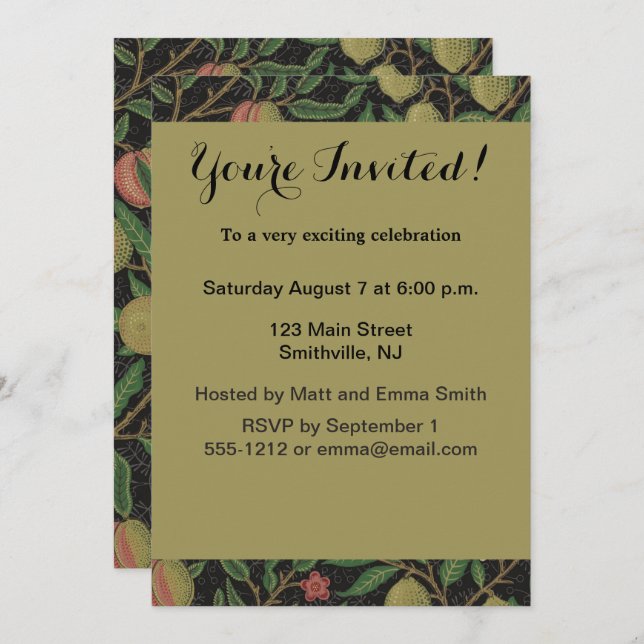 Invitación William Morris Pomegranate Classic Fruit (Anverso / Reverso)