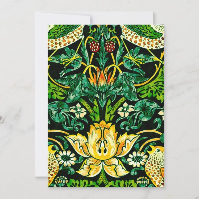 Invitación William Morris Strawberry Thief Green Y Naranja (Anverso)