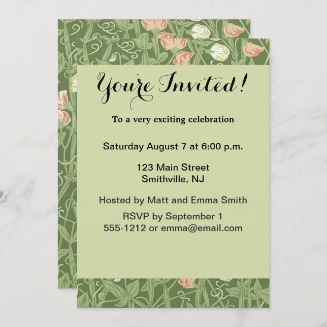 Invitación William Morris Sweet Pea Floral Design (Anverso / Reverso)