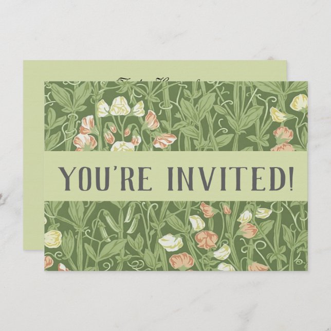 Invitación William Morris Sweet Pea Floral Design (Anverso / Reverso)