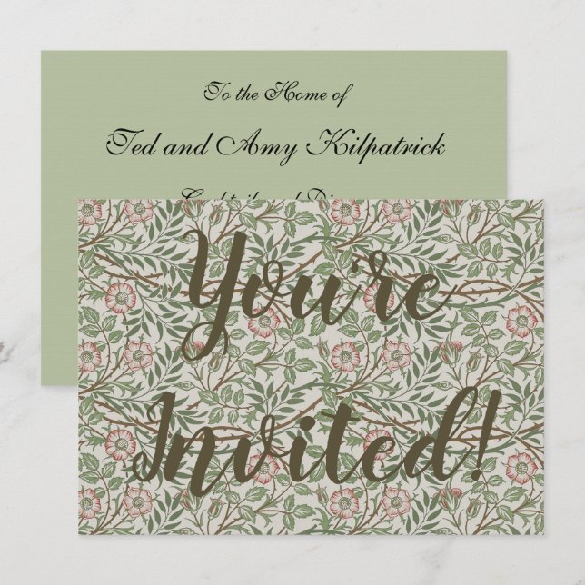 Invitación William Morris Sweetbriar Floral Art Nouveau (Anverso / Reverso)