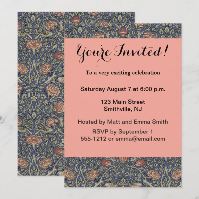 Invitación William Morris Tudor Rosa Wallpaper (Anverso / Reverso)