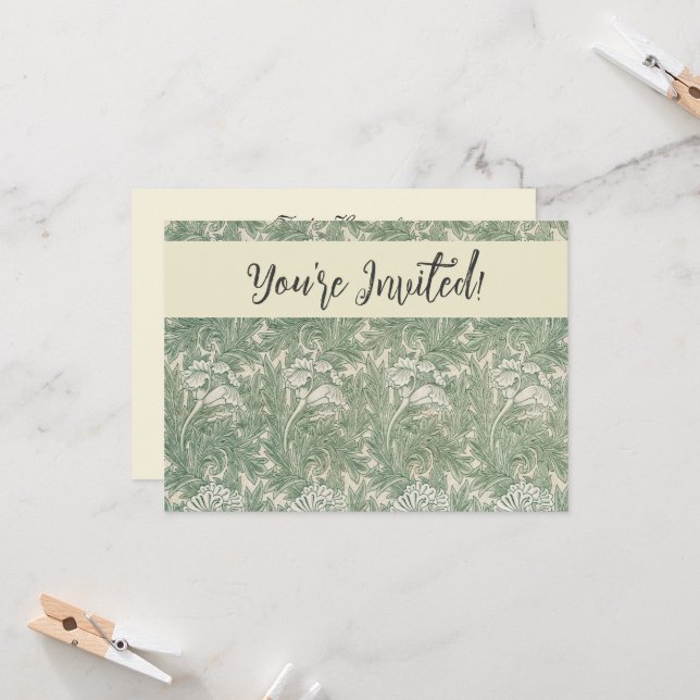 Invitación William Morris tulip fondo de pantalla verde texti (Anverso/Reverso In Situ)