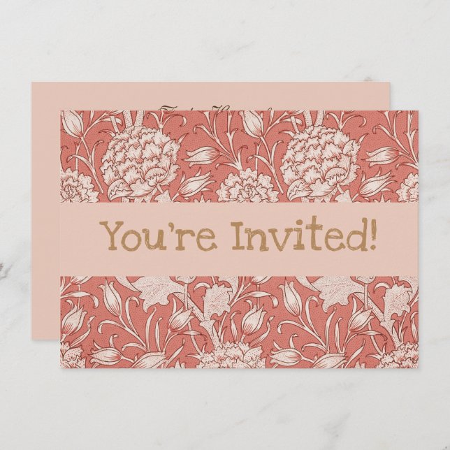 Invitación William Morris Wild Tulip Classic Victorian Design (Anverso / Reverso)