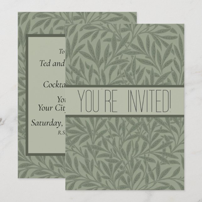 Invitación William Morris Willow Flower Classic (Anverso / Reverso)