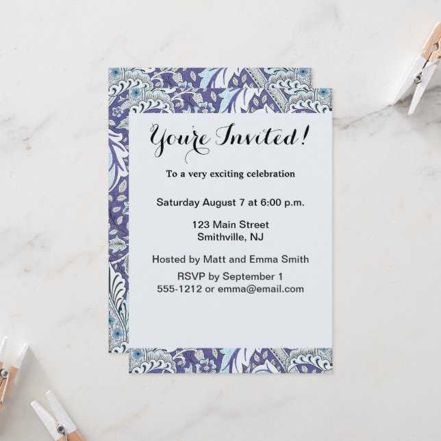 Invitación William Morris Windrush flores azules florales (Anverso/Reverso In Situ)