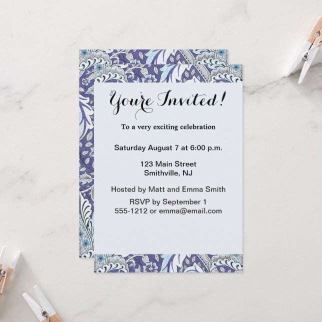 Invitación William Morris Windrush patrón floral azul (Anverso/Reverso In Situ)