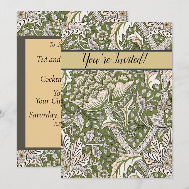 Invitación : William Morris Windrush Patrón Verde: Vintage (Anverso / Reverso)