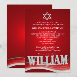 Invitación William Steel Wave Red Bar Mitzvah