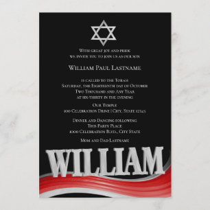 Invitación William Steel Wave Red Bar Mitzvah