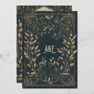 Invitación Willow azul y oro encantado