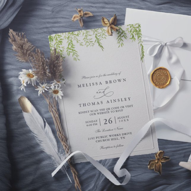 Invitación Willow Tree Rustic Greenery Modern QR Code Wedding (Subido por el creador)