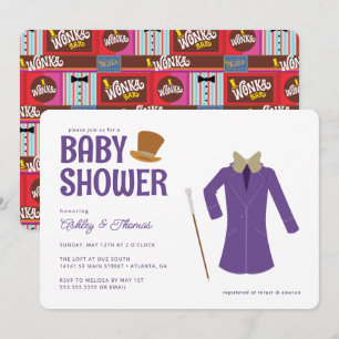 Invitación Willy Wonka y el Baby Shower de la fábrica de choc